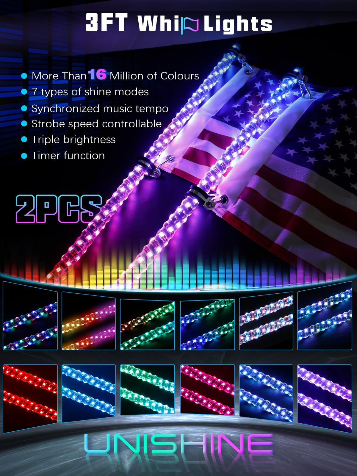 UNI-SHINE spiral LED close-up showing durable flexible tubing and RGB color effect