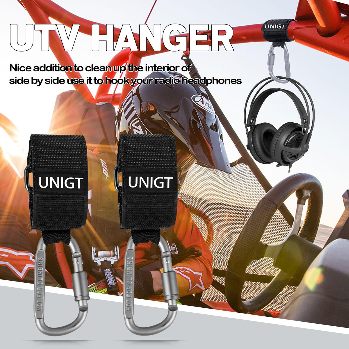 UNIGT closeup Velcro strap fastening snugly to roll cage for secure fit
