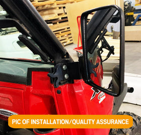 UNIGT mirror installed on Polaris Ranger demonstrating wider passenger view