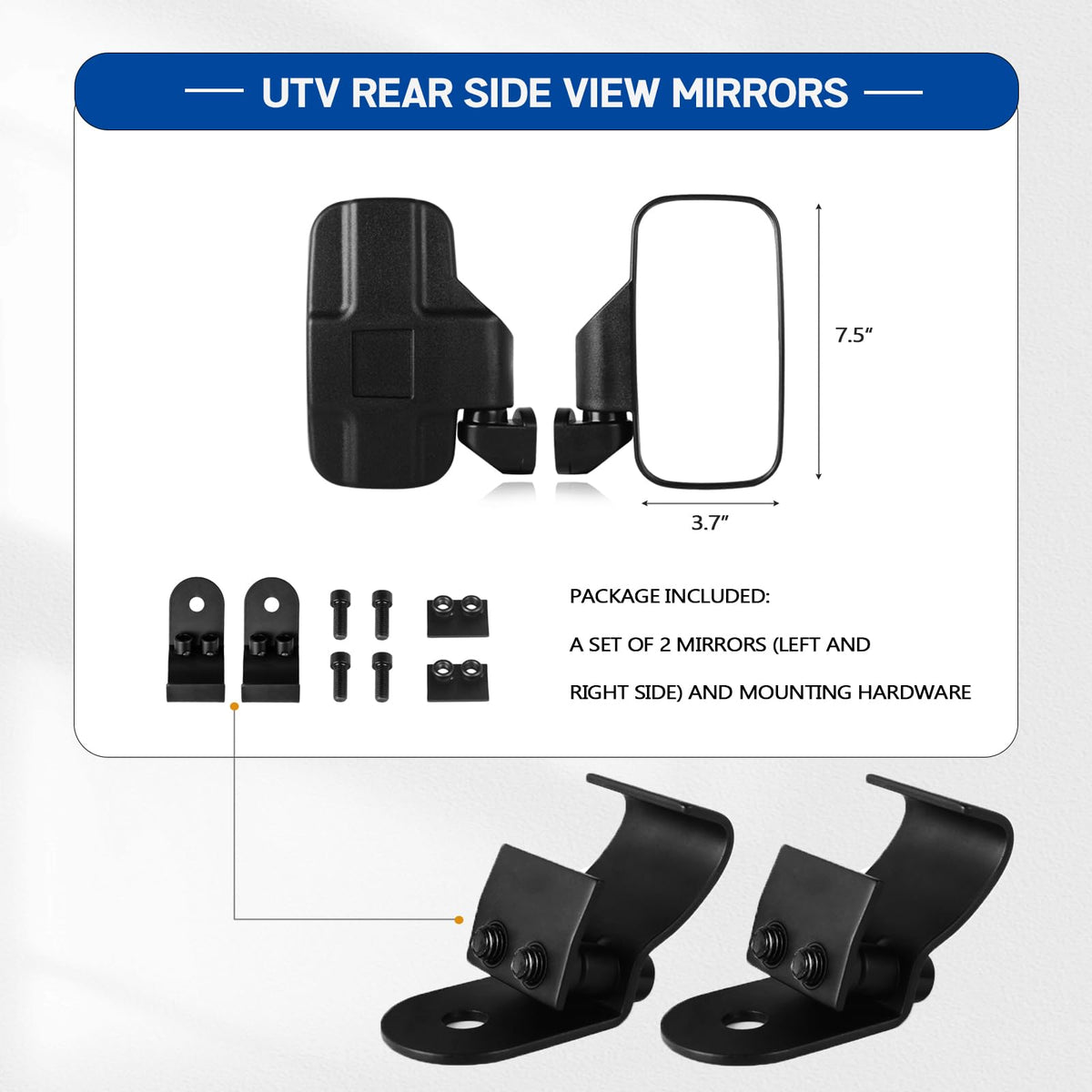 UNIGT mirror next to hand showing scale and compact durable design for easy fitment