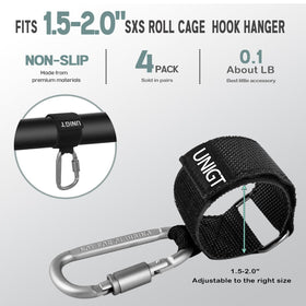 UNIGT hook next to measuring ruler showing fit for 1.5–2.0" roll cages benefit