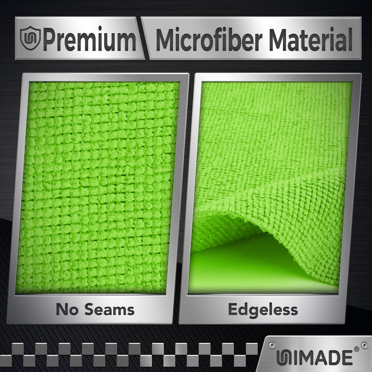 UNIMADE close-up of microfiber weave highlighting lint-free, scratch-safe texture