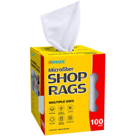 UNIMADE front box of 100 shop rags showing packaging and tidy dispenser benefit