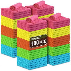 UNIMADE front packaging of 100PK microfiber cloths showing count and brand benefit
