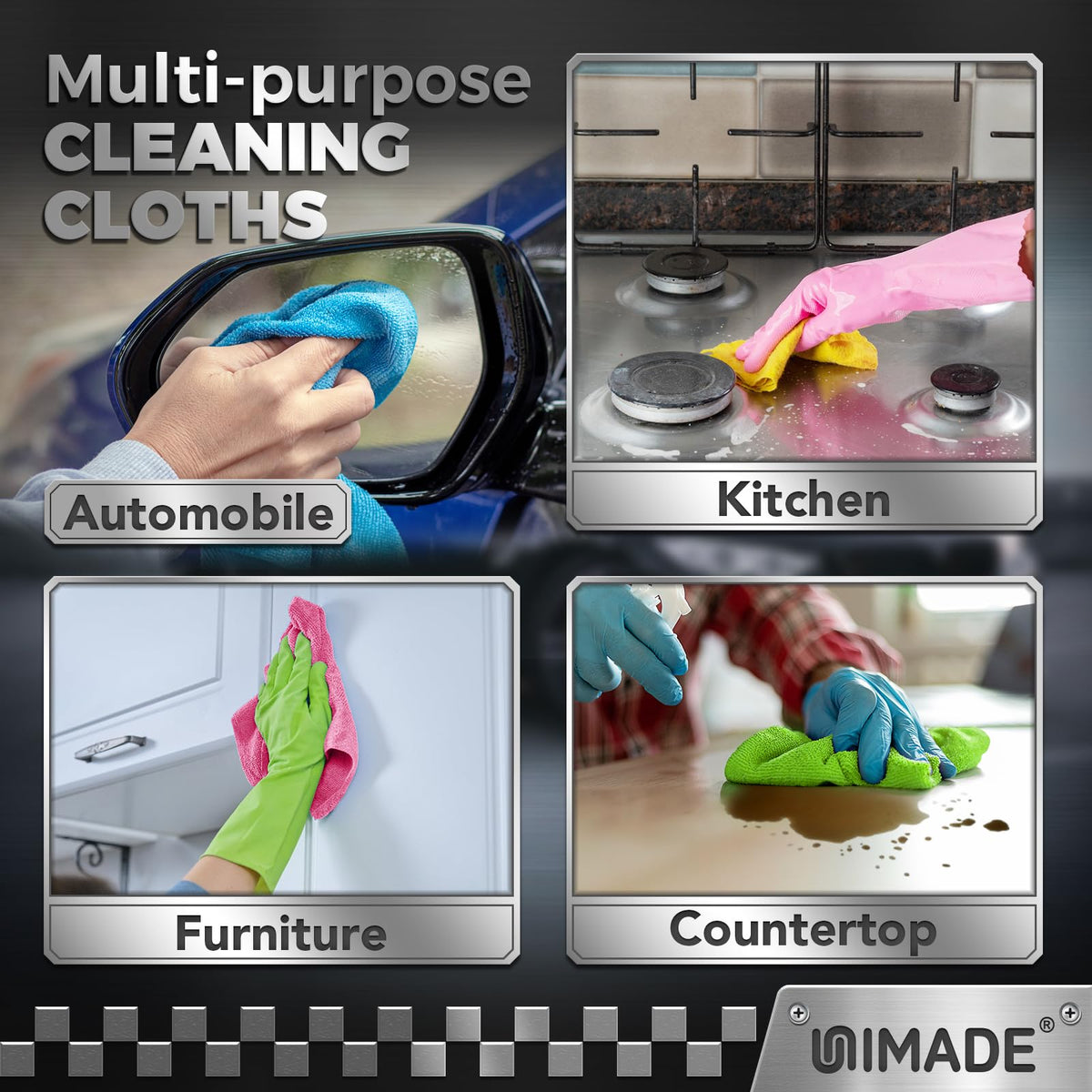 UNIMADE cloth wiping restaurant counter showing commercial cleaning efficiency benefit