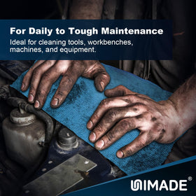 UNIMADE towel wiping oil from a wrench showing grease removal benefit