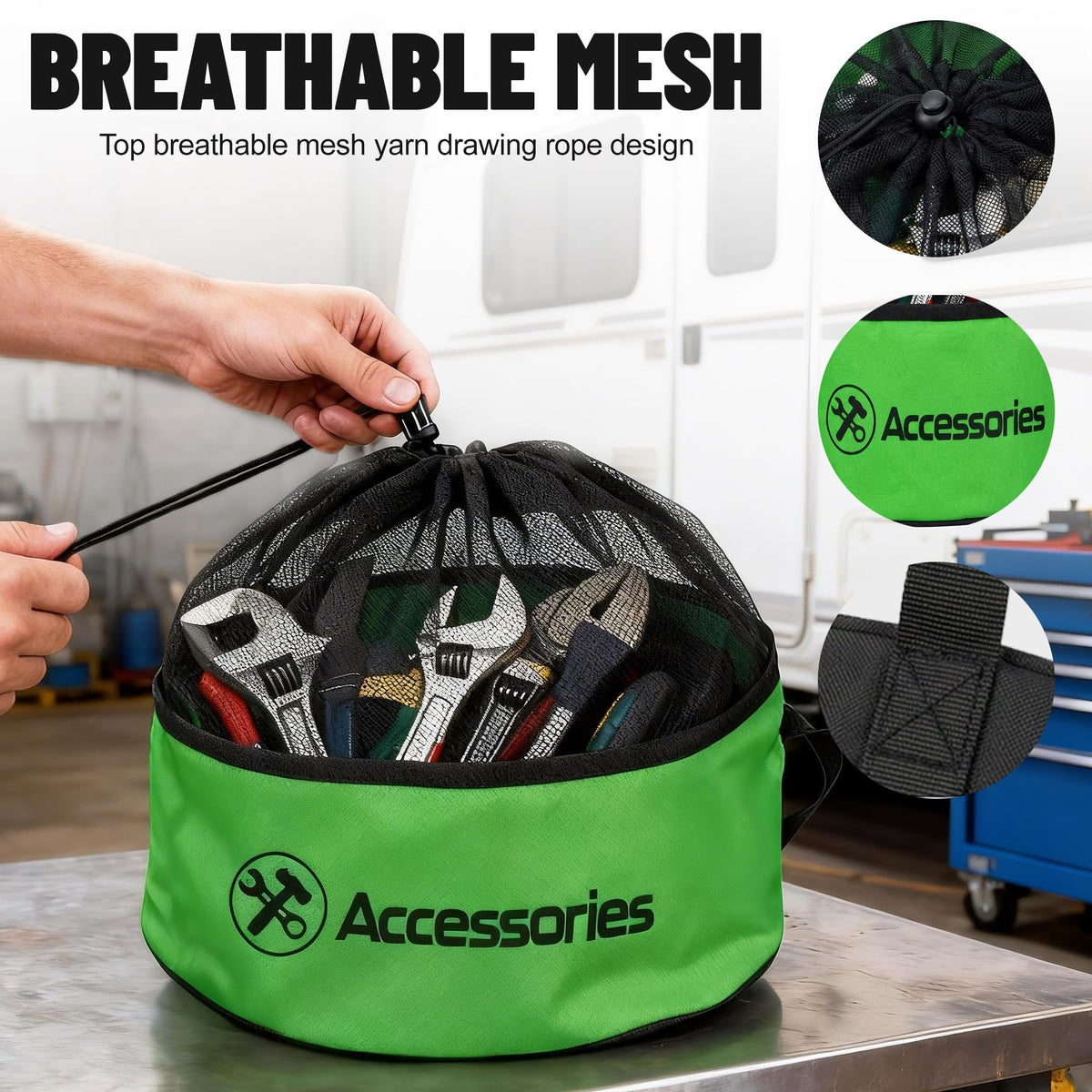 Uningmng bag filled with hose showing 18-inch capacity scale