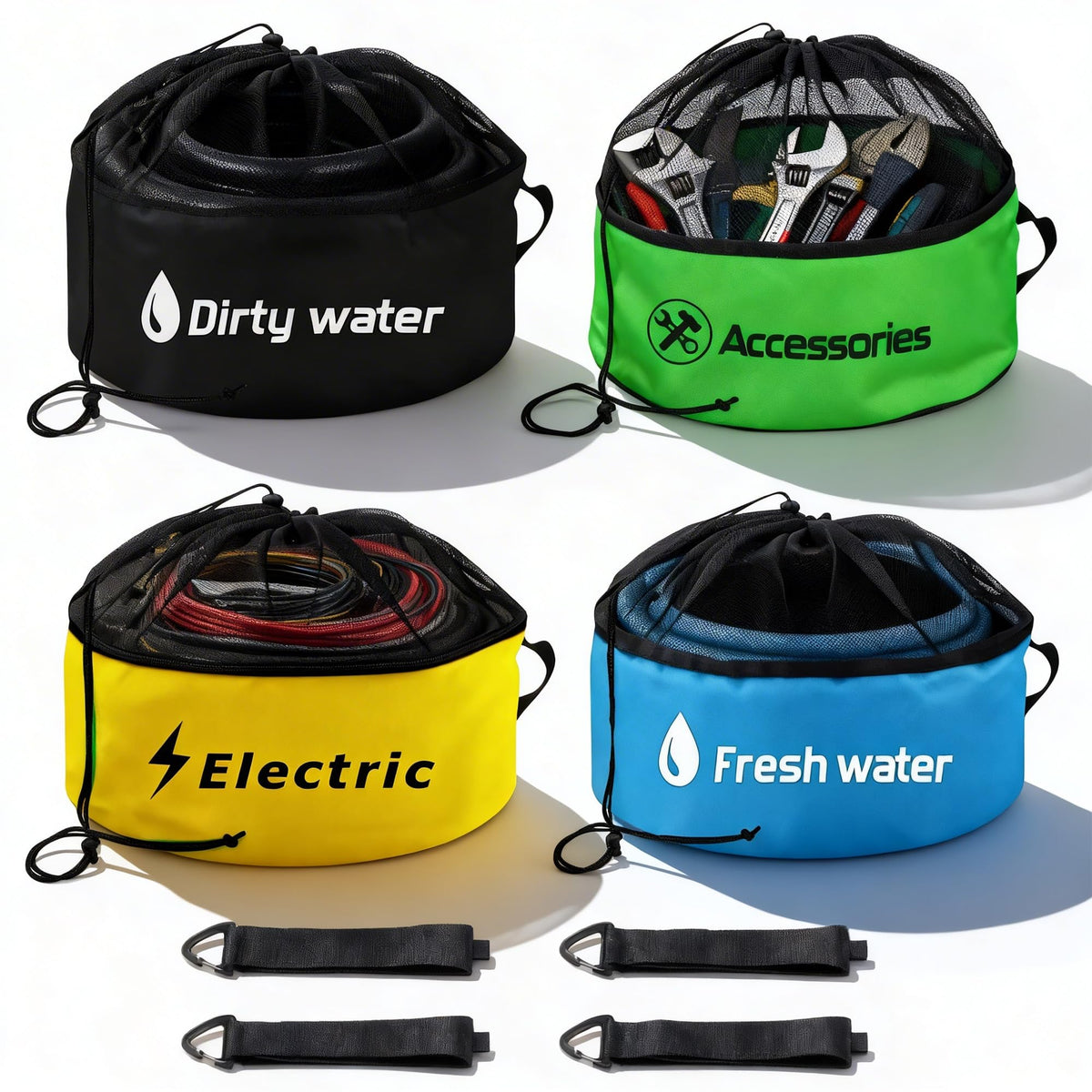 Uningmng front view showing four color-coded bags for quick selection