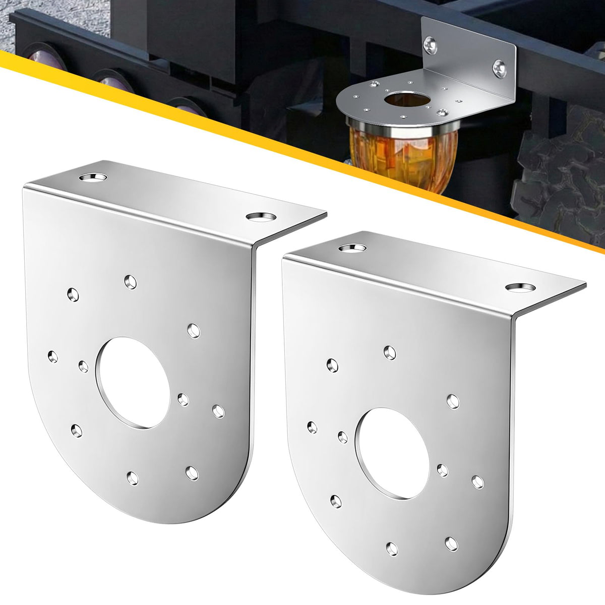 unionlux front view of two brackets showing clean polished finish and bolt holes — durable mount