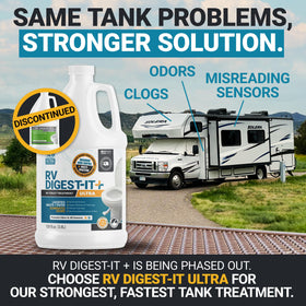 Unique product installed by RV tank opening showing cleaner flow
