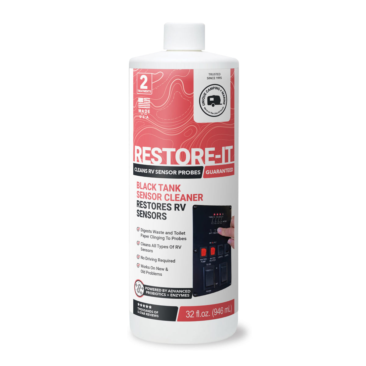 Unique Restore-It front label showing 32 oz bottle and product name benefit