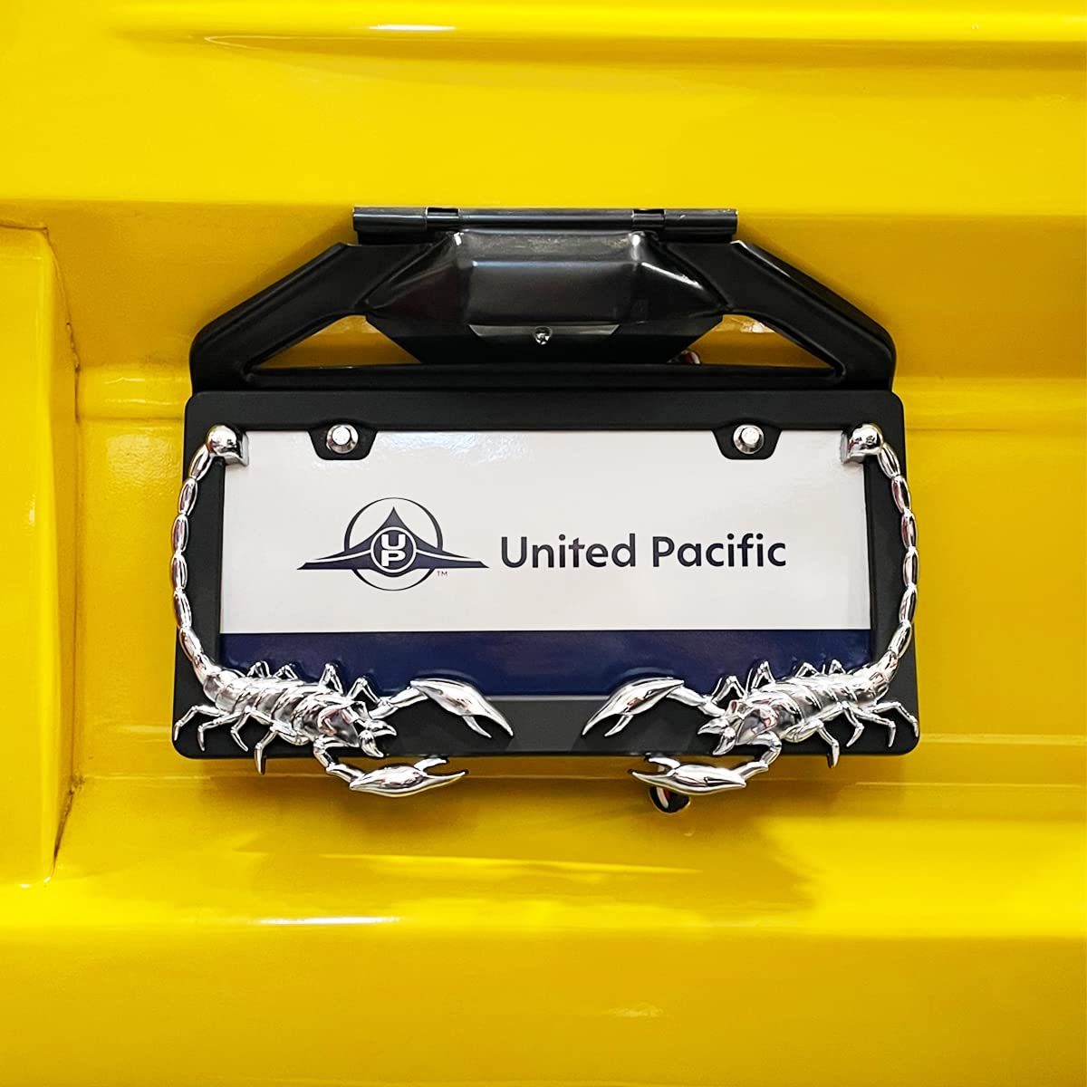 United Pacific frame on a classic car bumper showing stylish accent and long-lasting finish