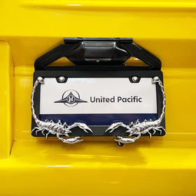 United Pacific frame on a classic car bumper showing stylish accent and long-lasting finish