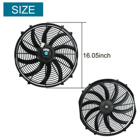 universal-slim-fan thin side profile showing 3.27 inch depth, saves engine bay space