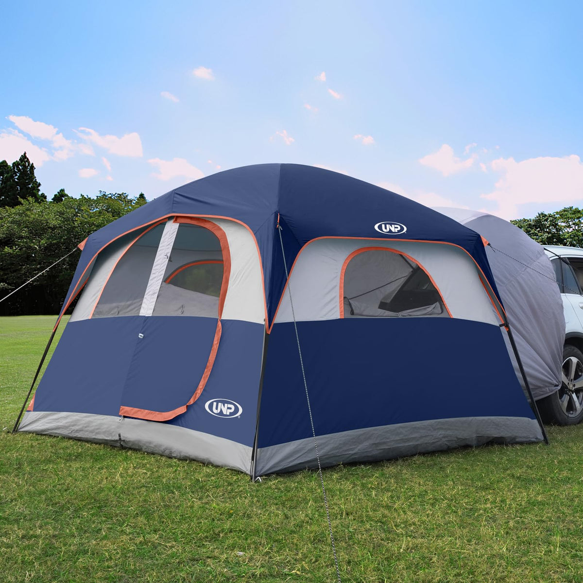 UNP tent front view showing roomy entrance and quick setup benefit