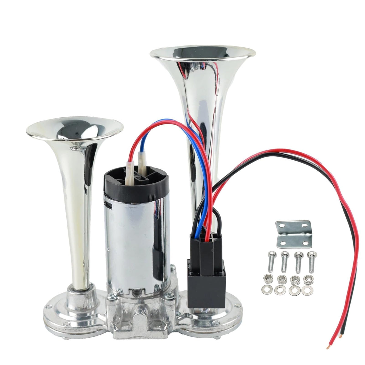 UPENGUPENG front view mounted horn showing robust metal trumpets and clear visibility benefit