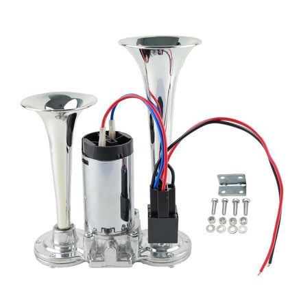 UPENGUPENG front view mounted horn showing robust metal trumpets and clear visibility benefit