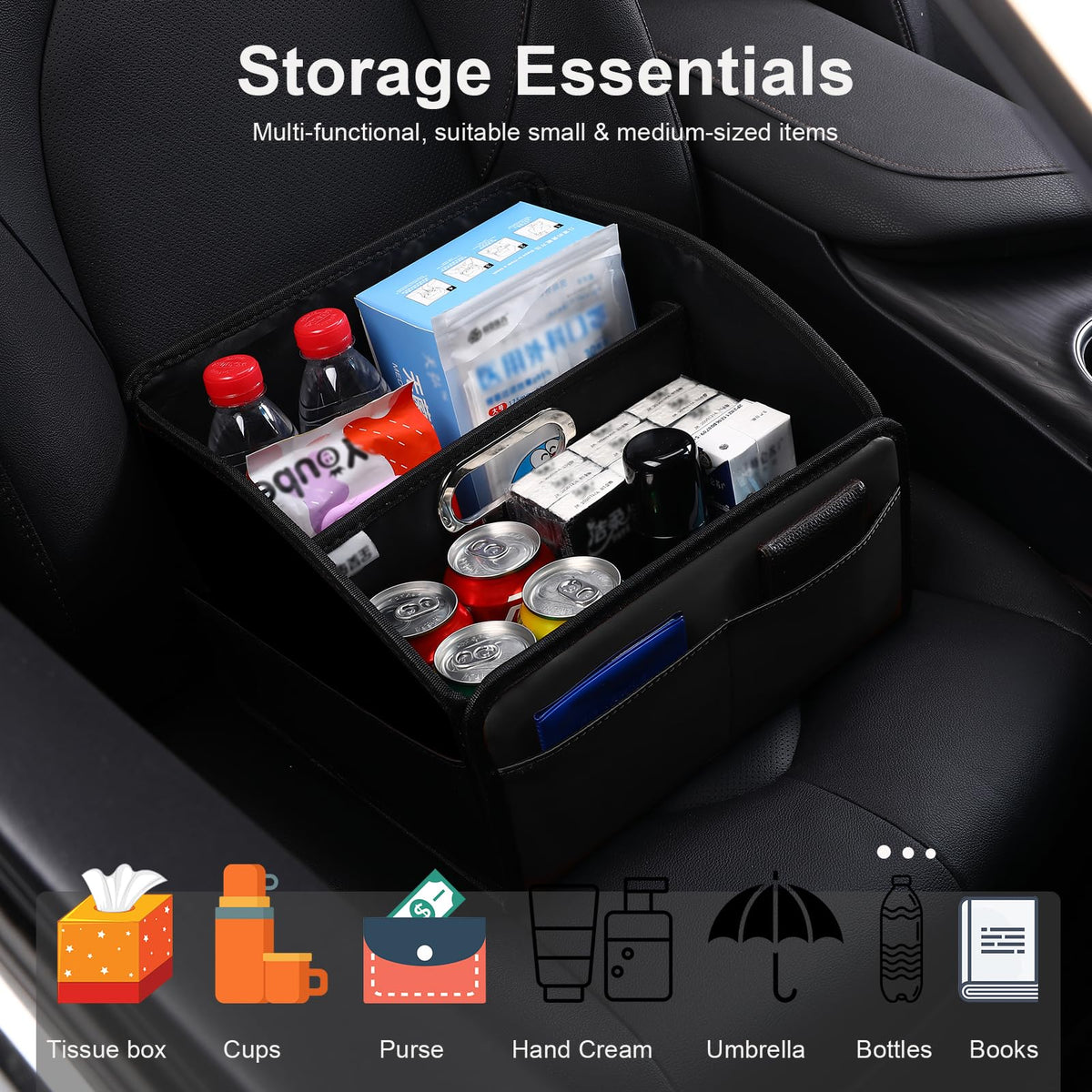 Uplien placed between seats showing size comparison and space-saving benefit
