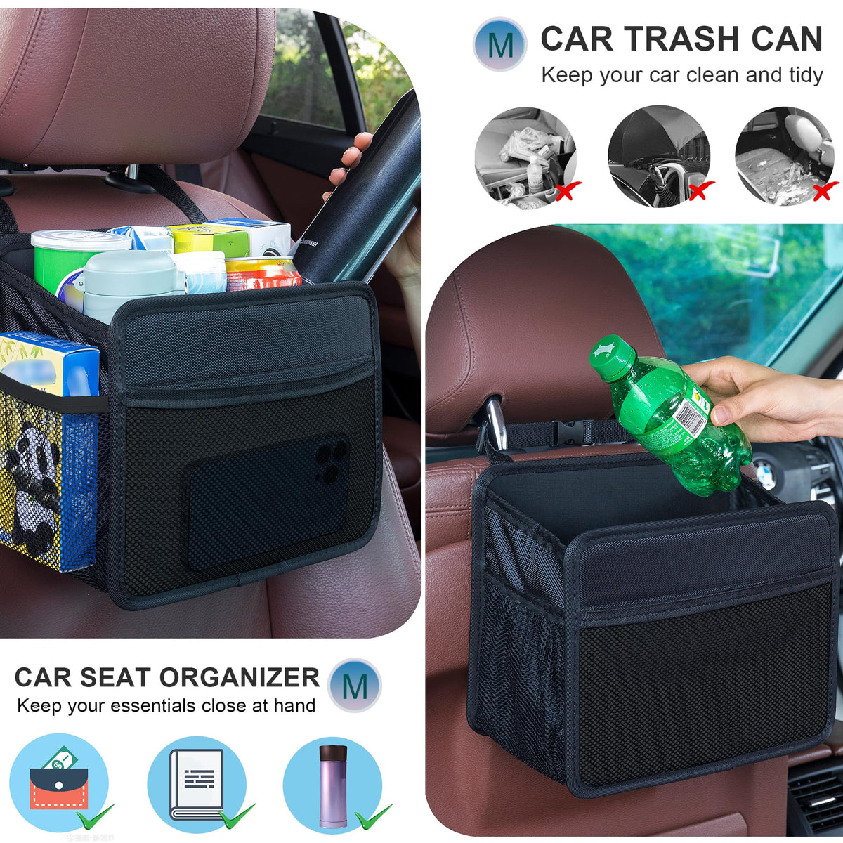 Uplien compartments filled with phone bottle snacks showing accessible storage