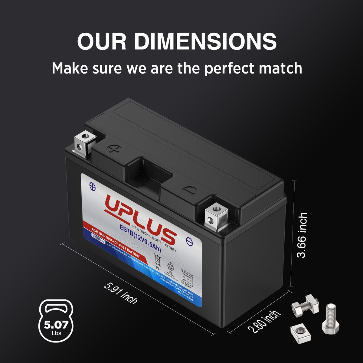 UPLUS NEW TECHNOLOGY BATTERY top angle showing terminal placement for easy install
