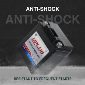 UPLUS battery side with dimensions printed showing compact fit for tight battery trays