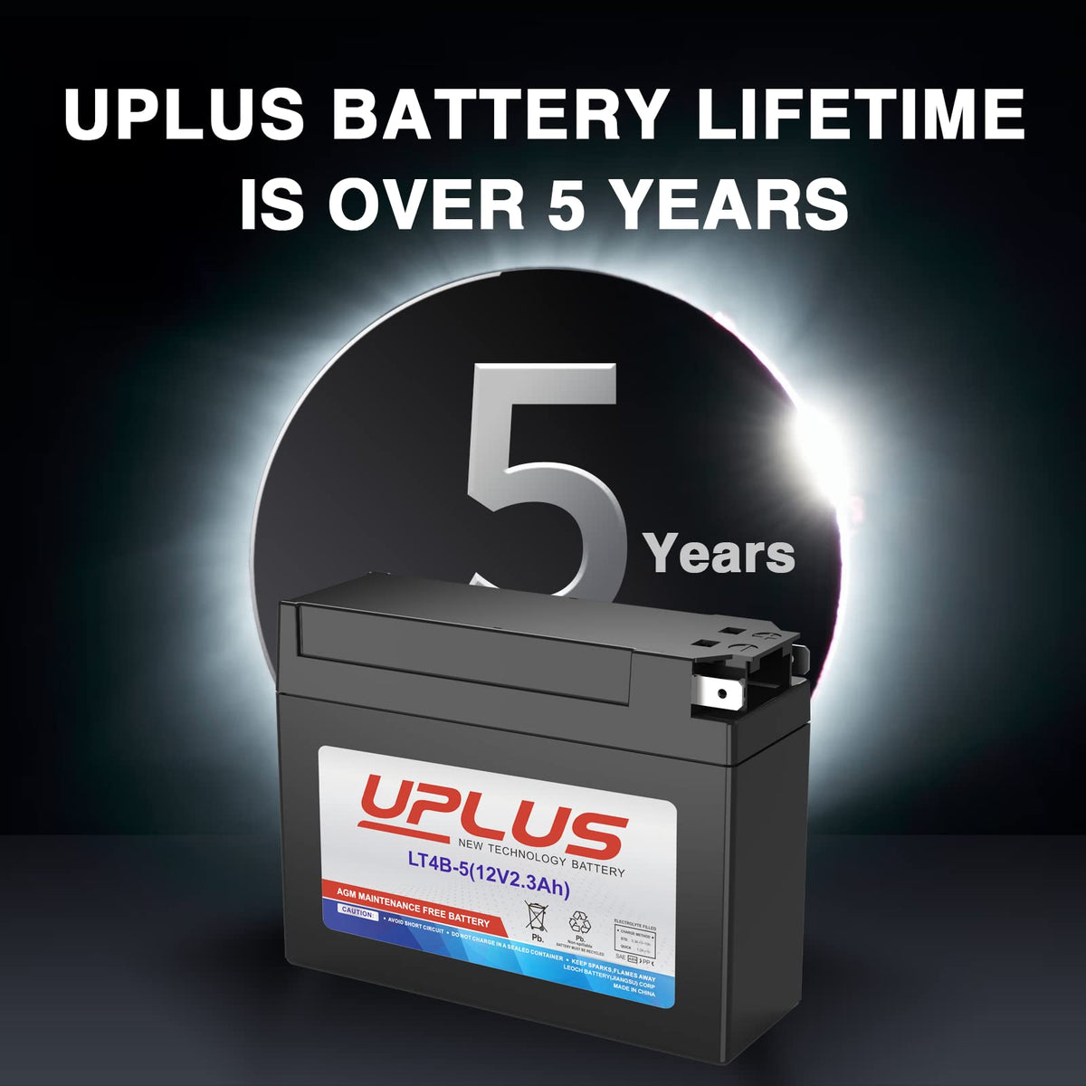 UPLUS close-up of [+] and [−] tab terminals for correct hookup benefit