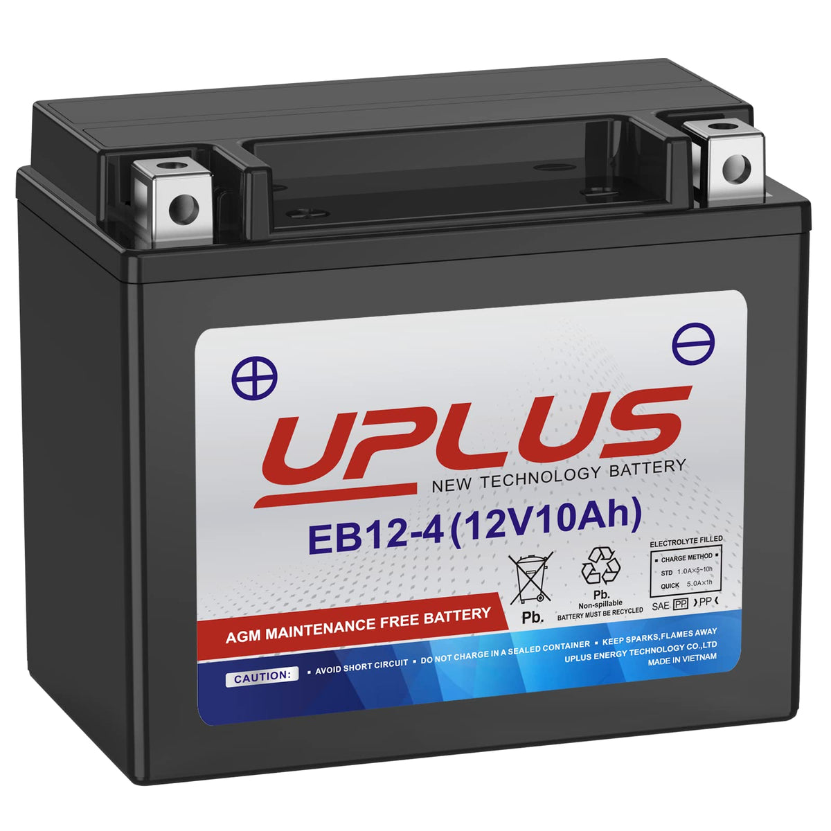 UPLUS YTX12-BS front view showing compact sealed battery for dependable starts