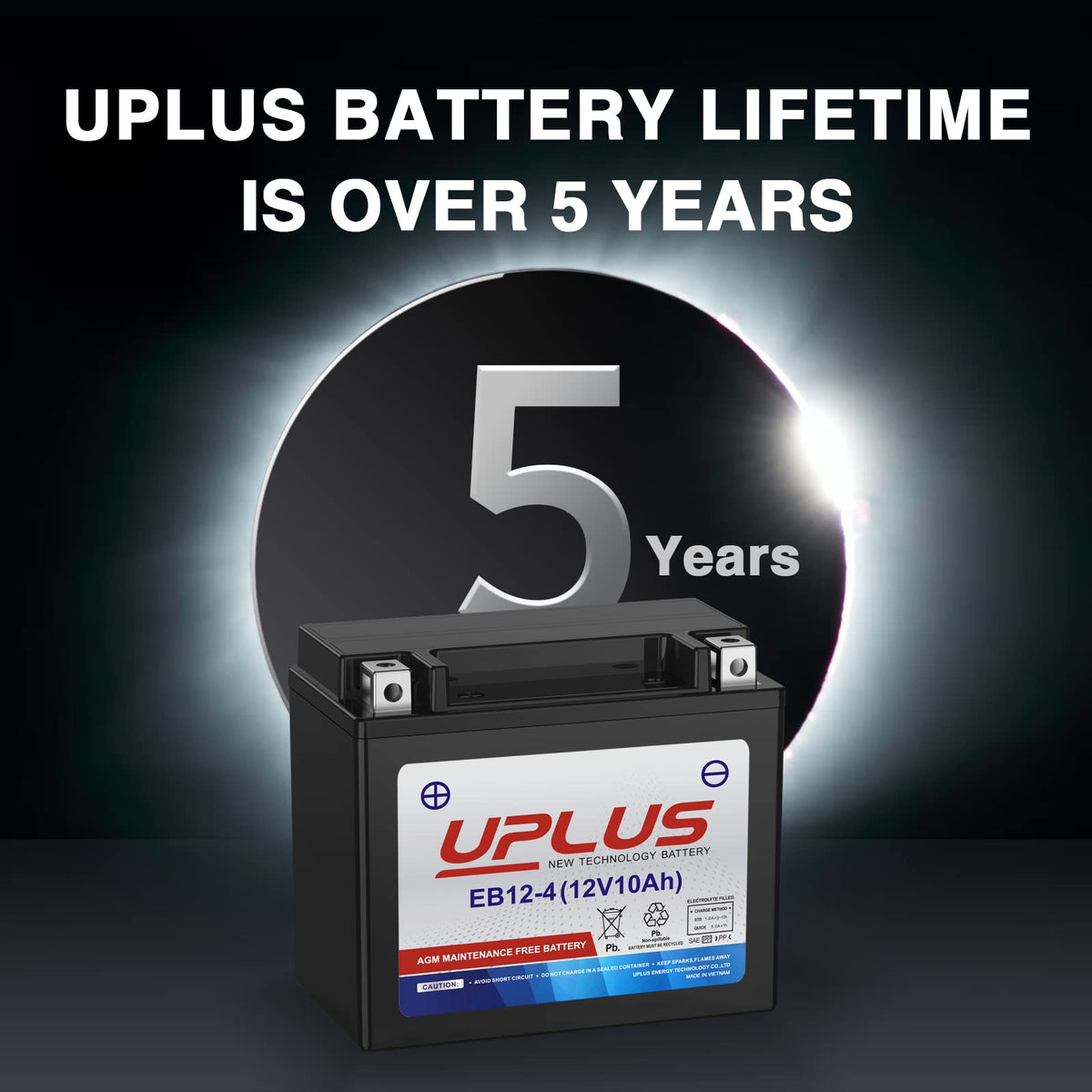 UPLUS YTX12-BS label closeup displaying specs and compatibility for verification
