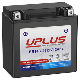 UPLUS YTX14-BS front packaging showing battery and benefit of sealed AGM