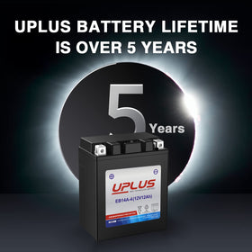UPLUS battery top terminal detail highlighting [+,-] posts for easy install