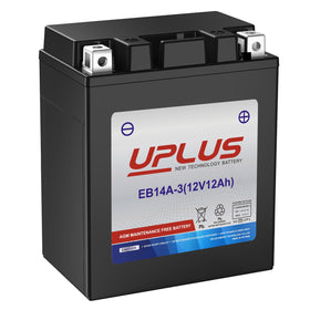 UPLUS YTX14AHL-BS front view showing compact sealed case and terminals, clear identification benefit