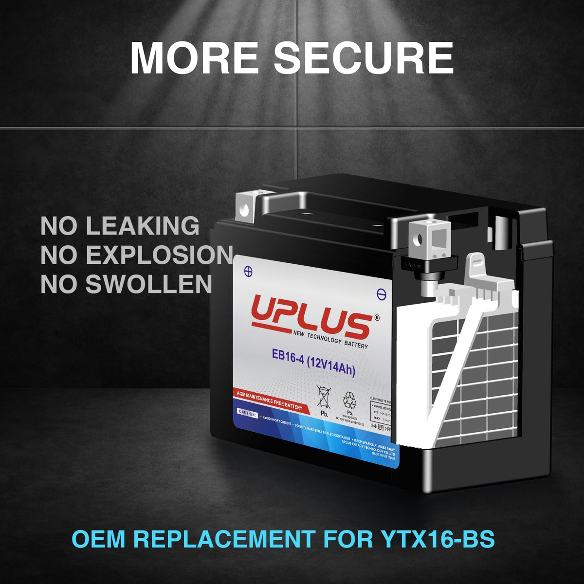 UPLUS YTX16-BS textured side case for vibration resistance and durable handling