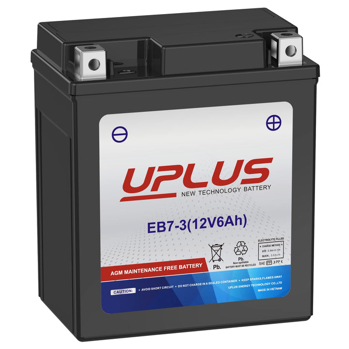 UPLUS YTX7L-BS front view showing compact case and terminals for easy replacement