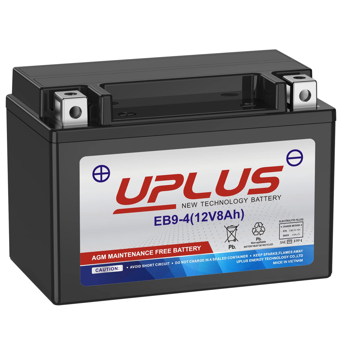 UPLUS YTX9 front view showing compact battery for easy installation