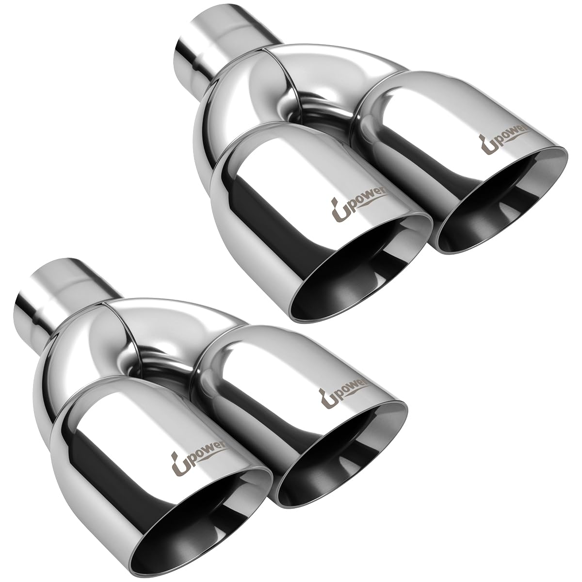 Upower front view polished dual tip showing bold rear styling and corrosion resistance