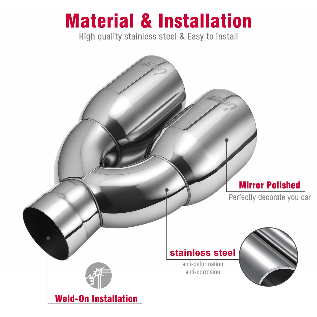 Upower exhaust tip next to ruler showing 9.5" length for fit verification