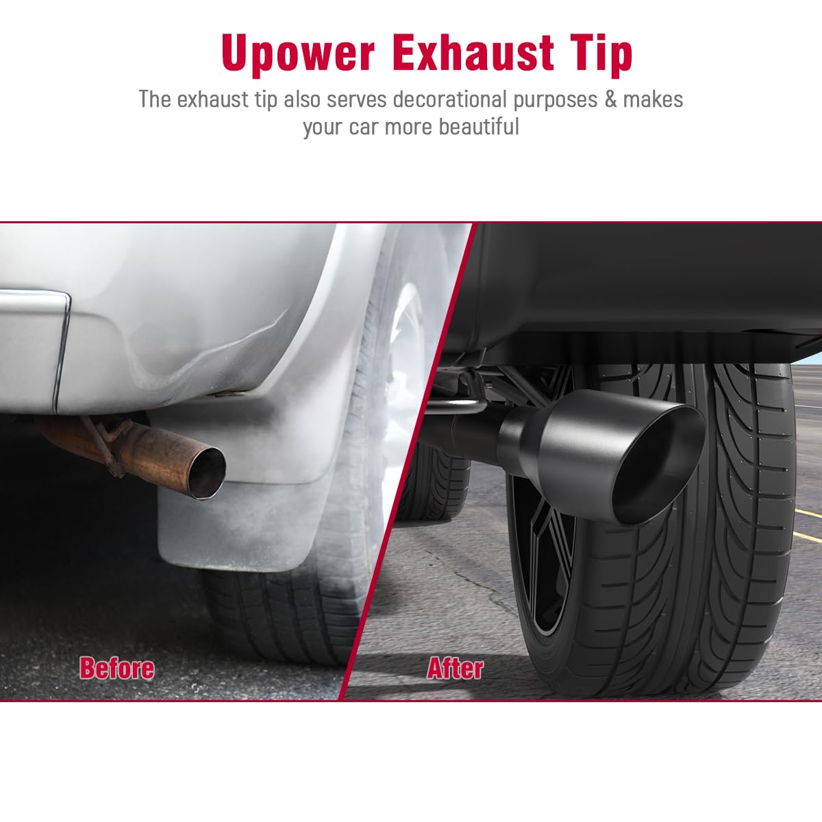 Upower exhaust tip next to ruler showing 7 inch scale for sizing clarity