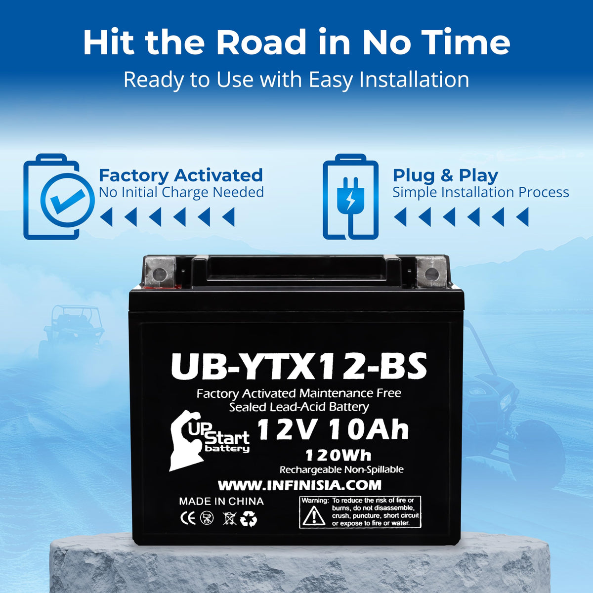 UpStart Battery beside ruler indicating compact dimensions for space fitment benefit