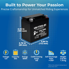 Upstart Battery side view with dimensions to show scale and fitment clarity
