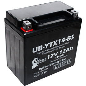 Upstart Battery YTX14-BS front view showing compact, ready-to-install design
