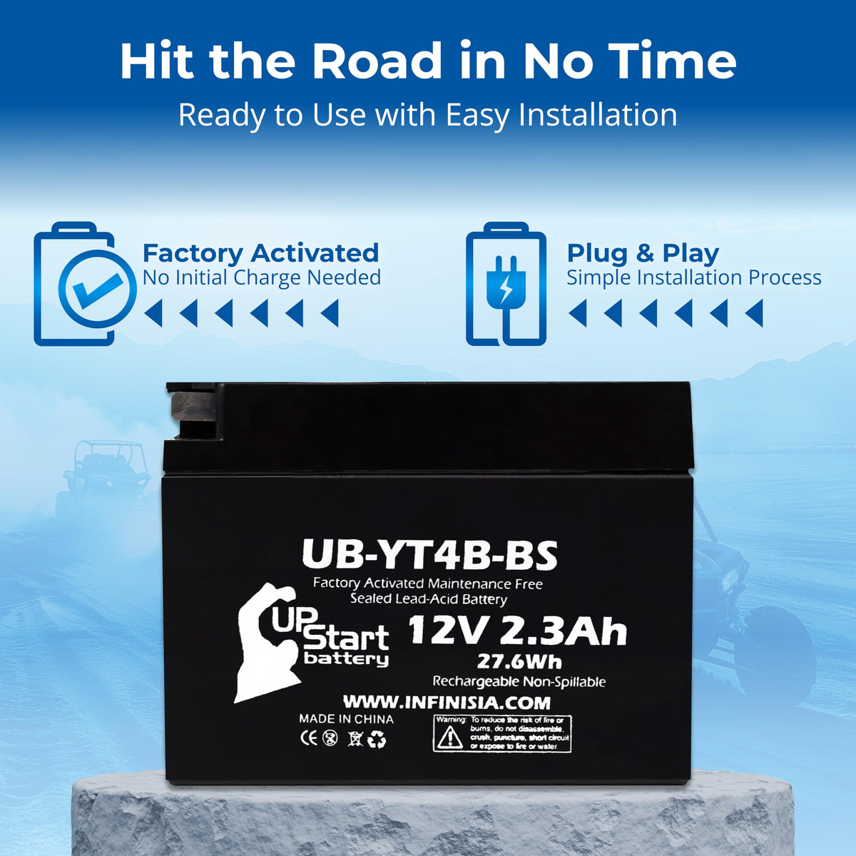 Upstart Battery held in hand showing 1.87 lb lightweight advantage