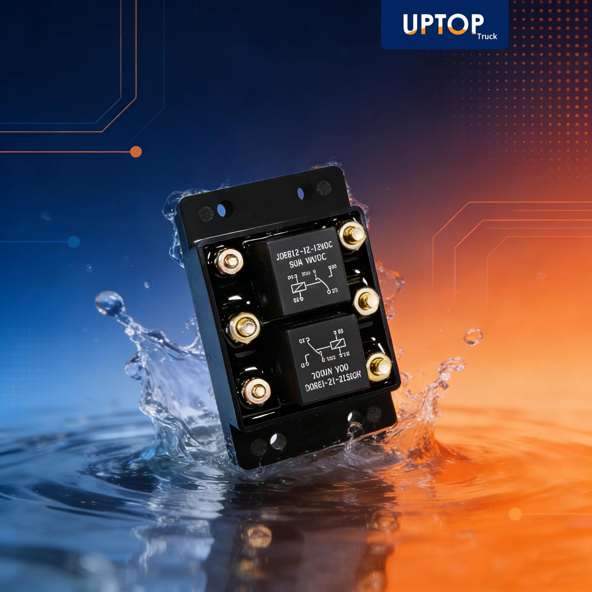 UPTOP relay packaging and label showing replacement numbers and part identification benefit