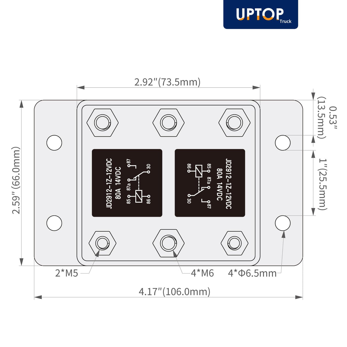 UPTOP relay wiring diagram close-up that helps buyers wire forward and reverse circuits correctly