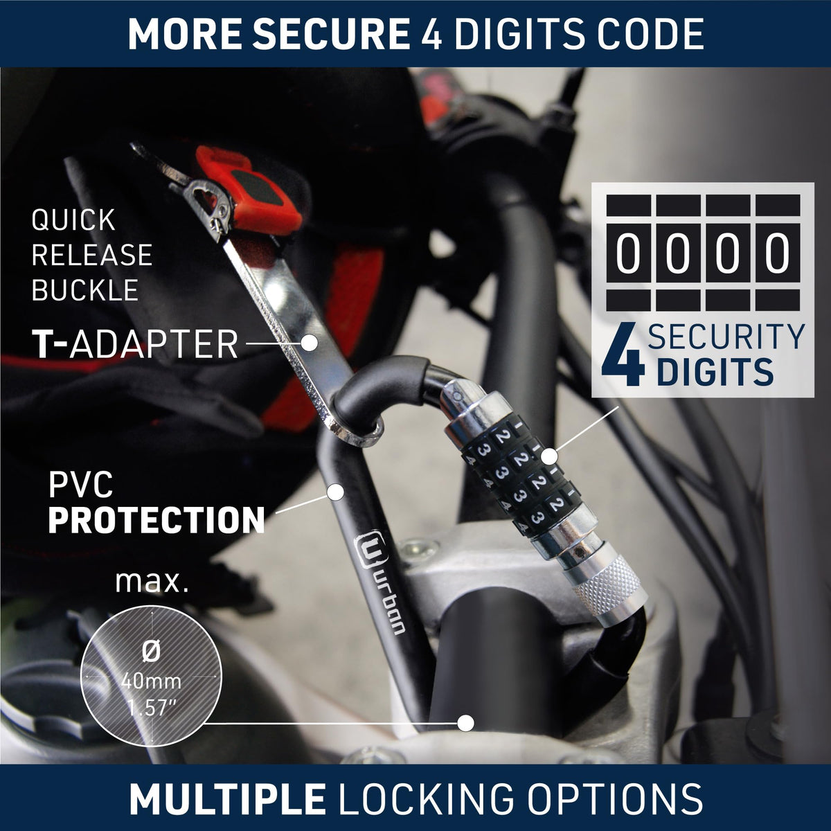 urban UR140 braided steel cable fully extended showing flexible security reach