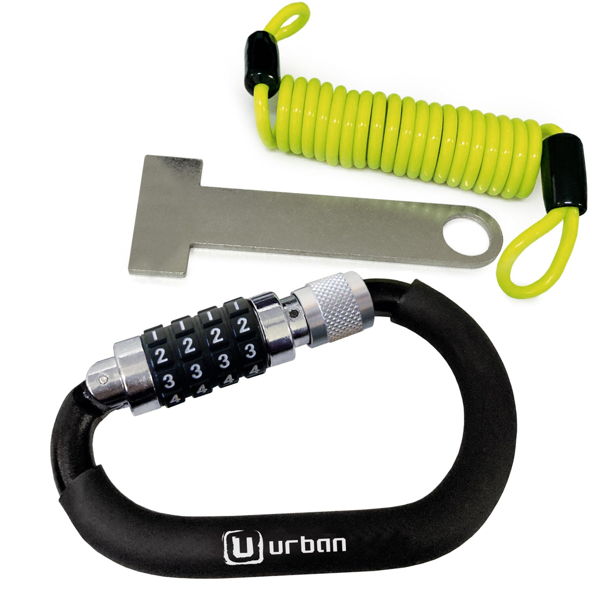 urban UR140 carabiner front view showing combination and anti-scratch benefit