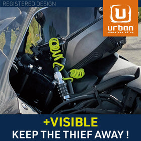 urban UR140 attached to motorcycle handlebars providing quick parking security