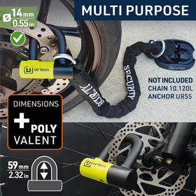 urban UR59 locked onto a brake disc preventing wheel rotation for security