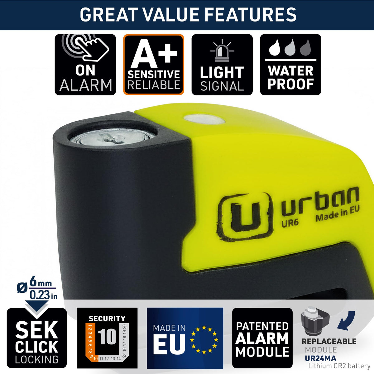 Urban UR6 mounted on scooter with clip showing convenient carried locked option
