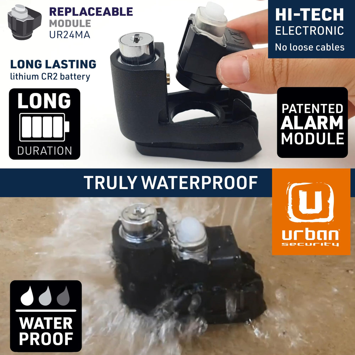 Urban UR6 waterproof seal closeup showing hermetic protection in rain