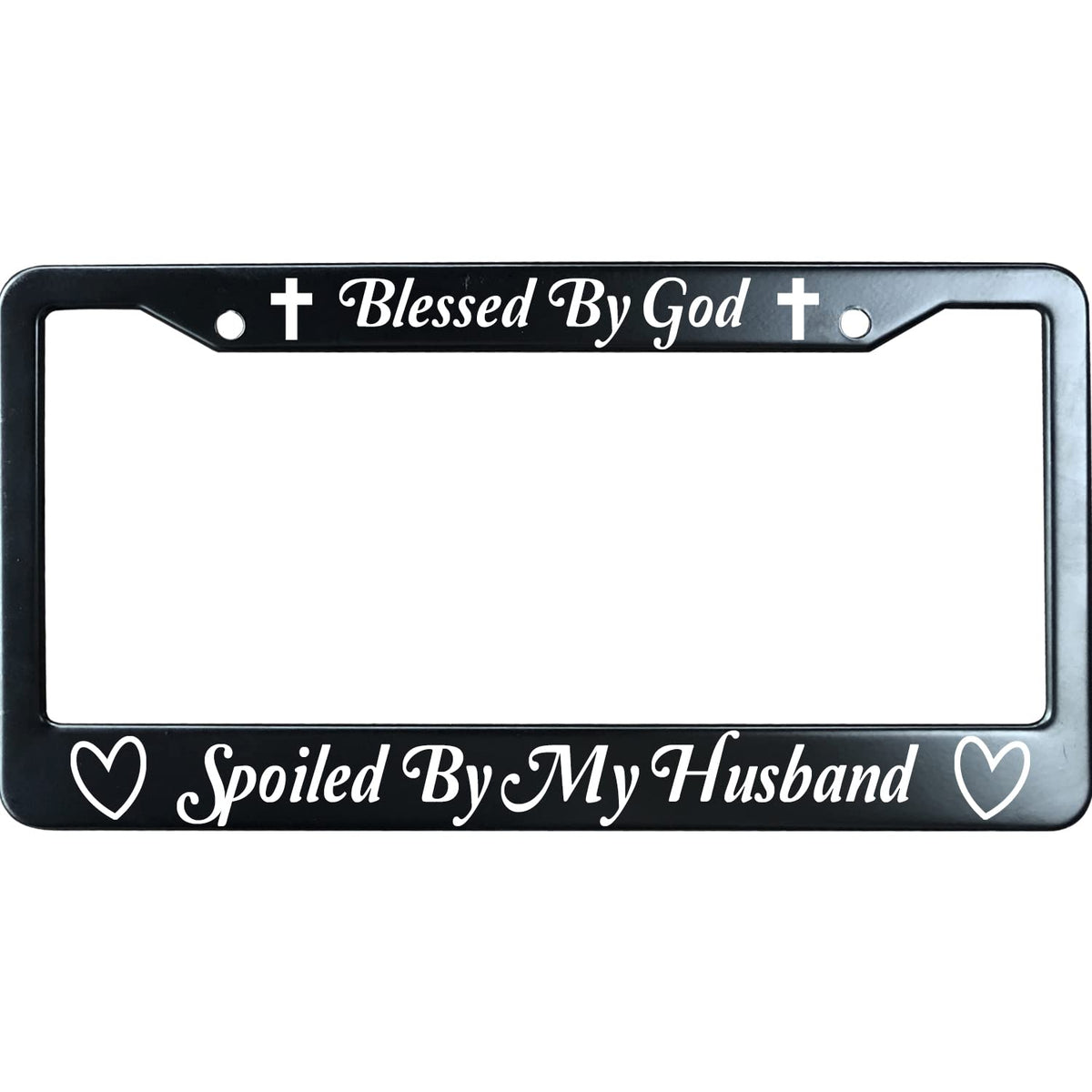 URCustomPro front view of license plate frame showing bold text and durable finish